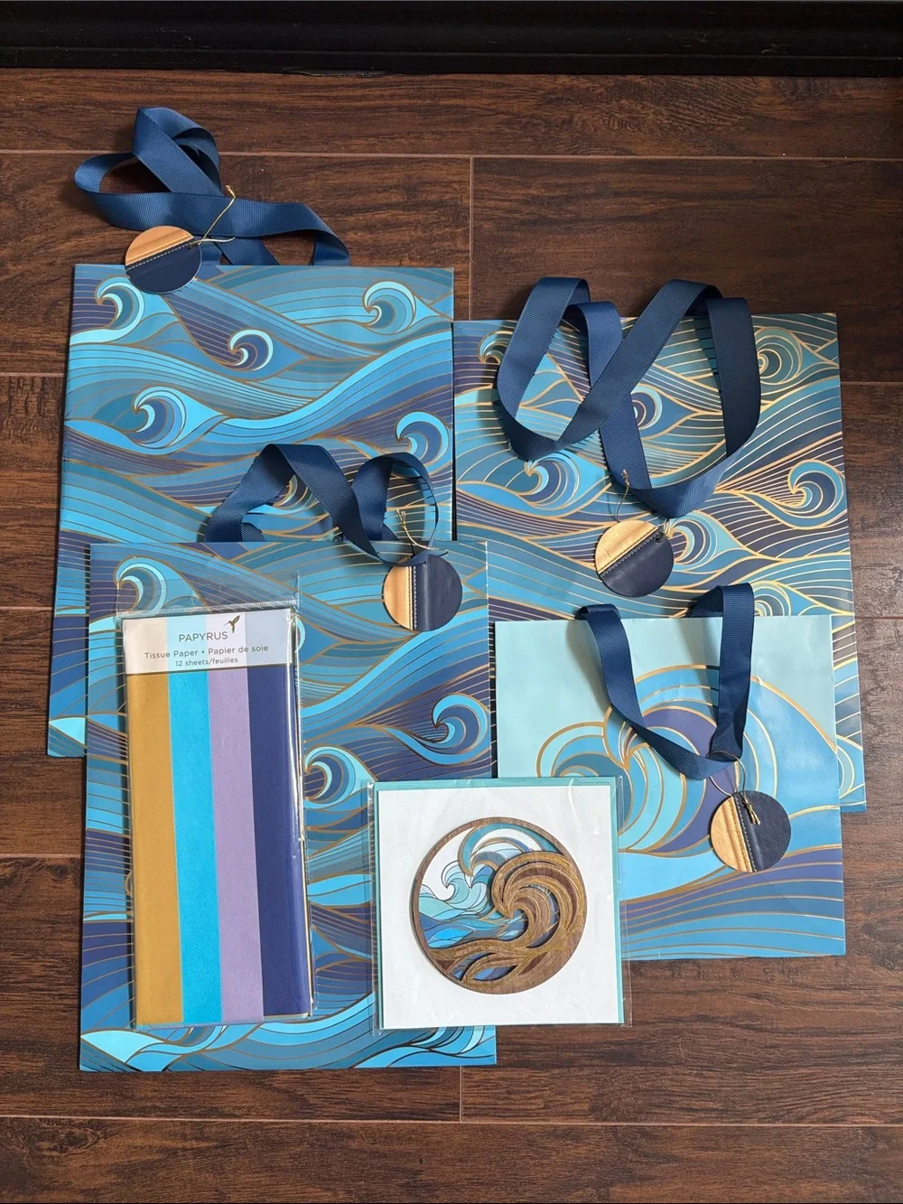 🆕Papyrus “Modern Waves” Gift Bag Set And Card Bundle